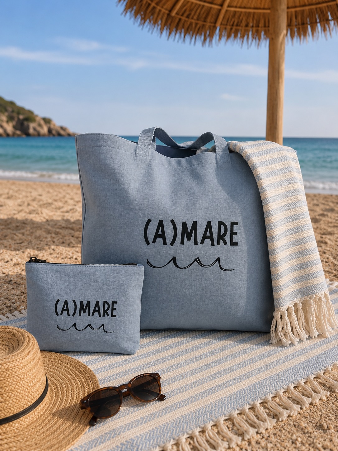 Borsa e pochette (A)MARE per la spiaggia