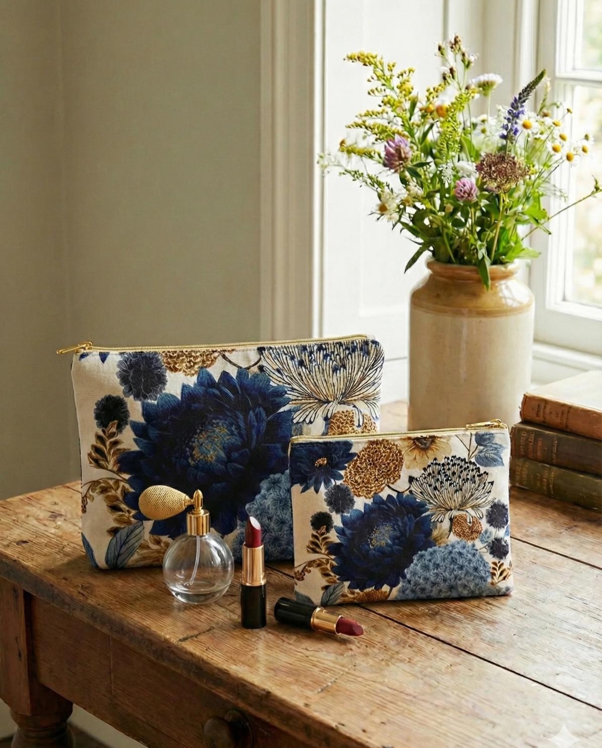 Trousse con motivi floreali blu — BLANCO HOME