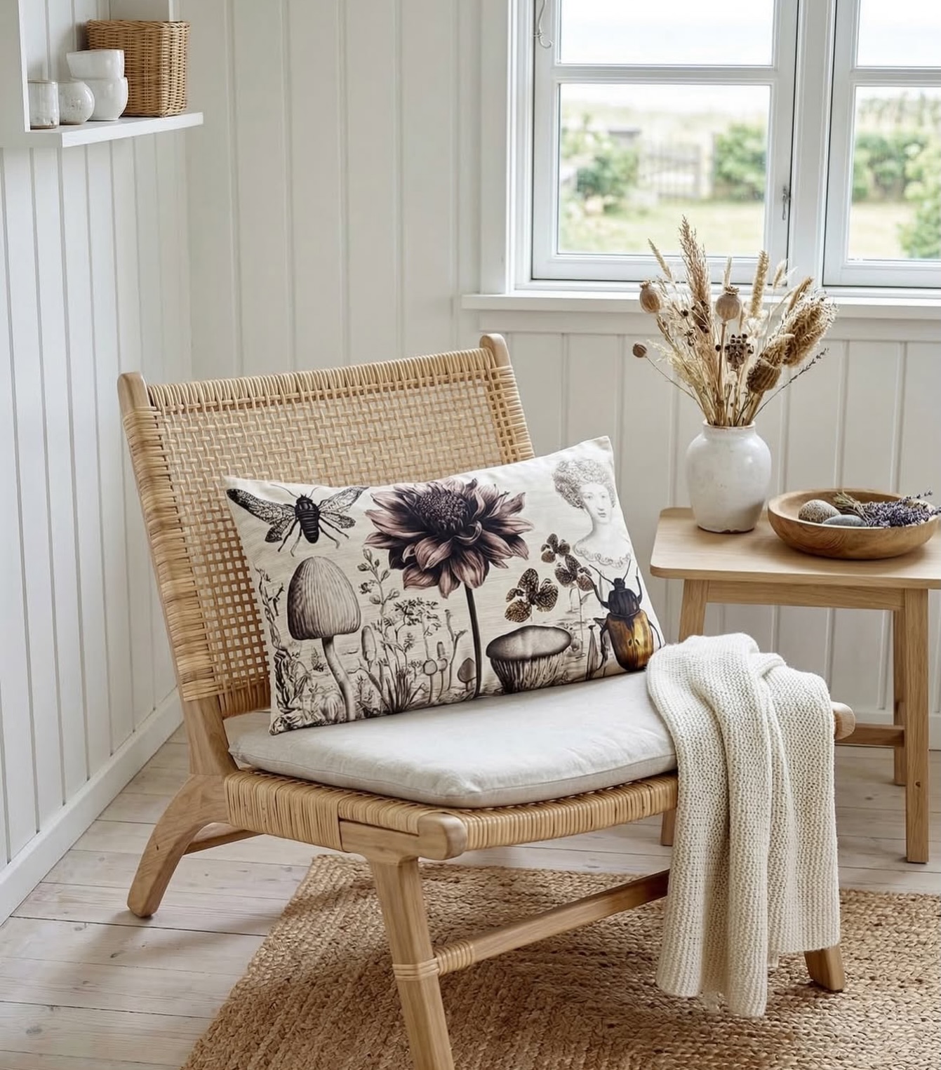 Poltrona in rattan con cuscino botanic — stile BLANCO HOME